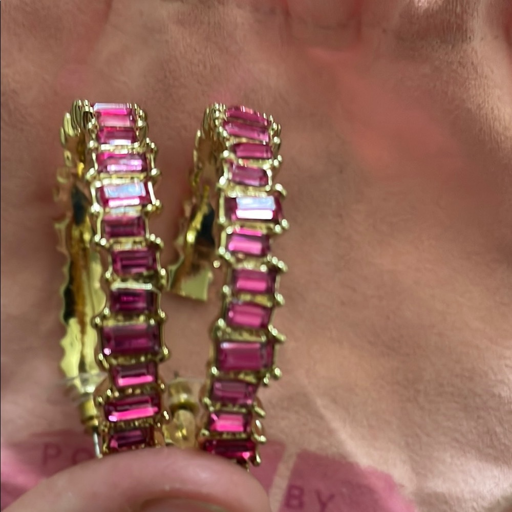Mary Kay Pink and Gold Hoop Earrings with Sparkling Stones